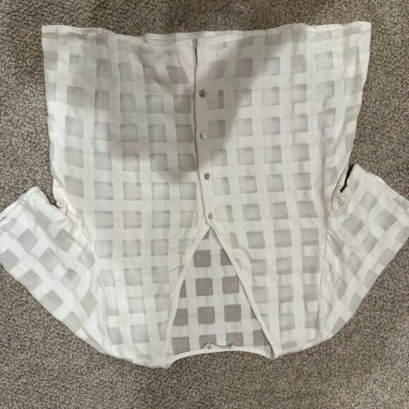 Mango Sheer Windowpane Cropped Blouse with Mother-of-Pearl Buttons Size 6 - Picture 2 of 3